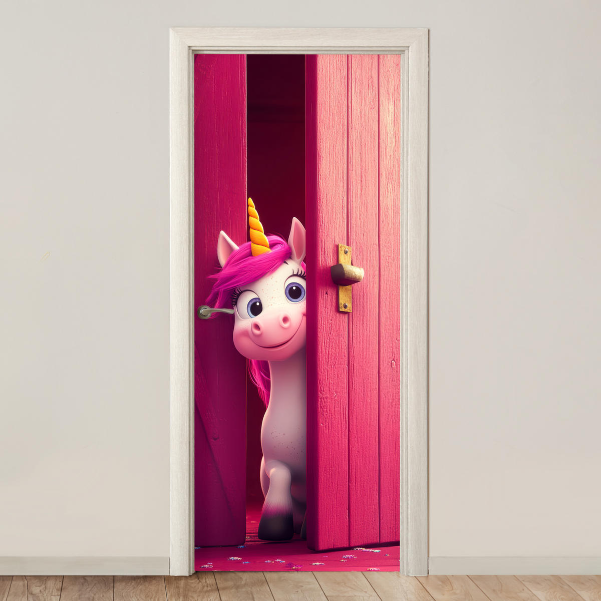 TÜRAUFKLEBER - Einhorn - Rosa - Tür - Fantasie - 90x215 cm - Pink, Kunststoff (90/0.1cm) - MuchoWow