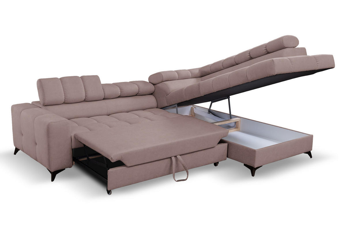 ECKSOFA Andrea L-Form mit verstellbaren Kopfstützen Schlaffunktion Bettkasten 267 cm rechts rosa - Rosa, Kunststoff (267/106cm) - Margaret Hadas24
