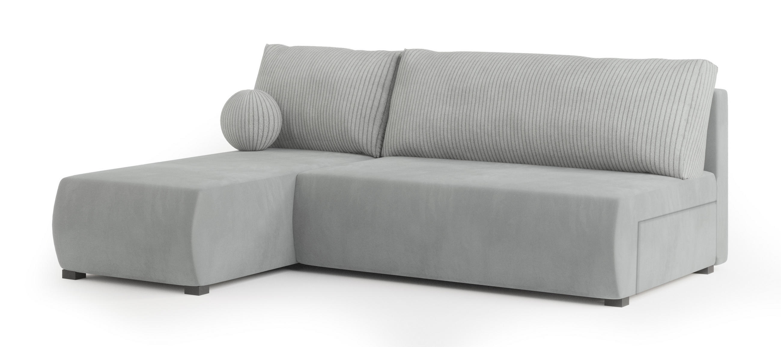 ECKSOFA PARVELO Hellgrau Plüsch-Stoff mit Schlaffunktion - Hellgrau, Holz (200/143cm) - MASSENO