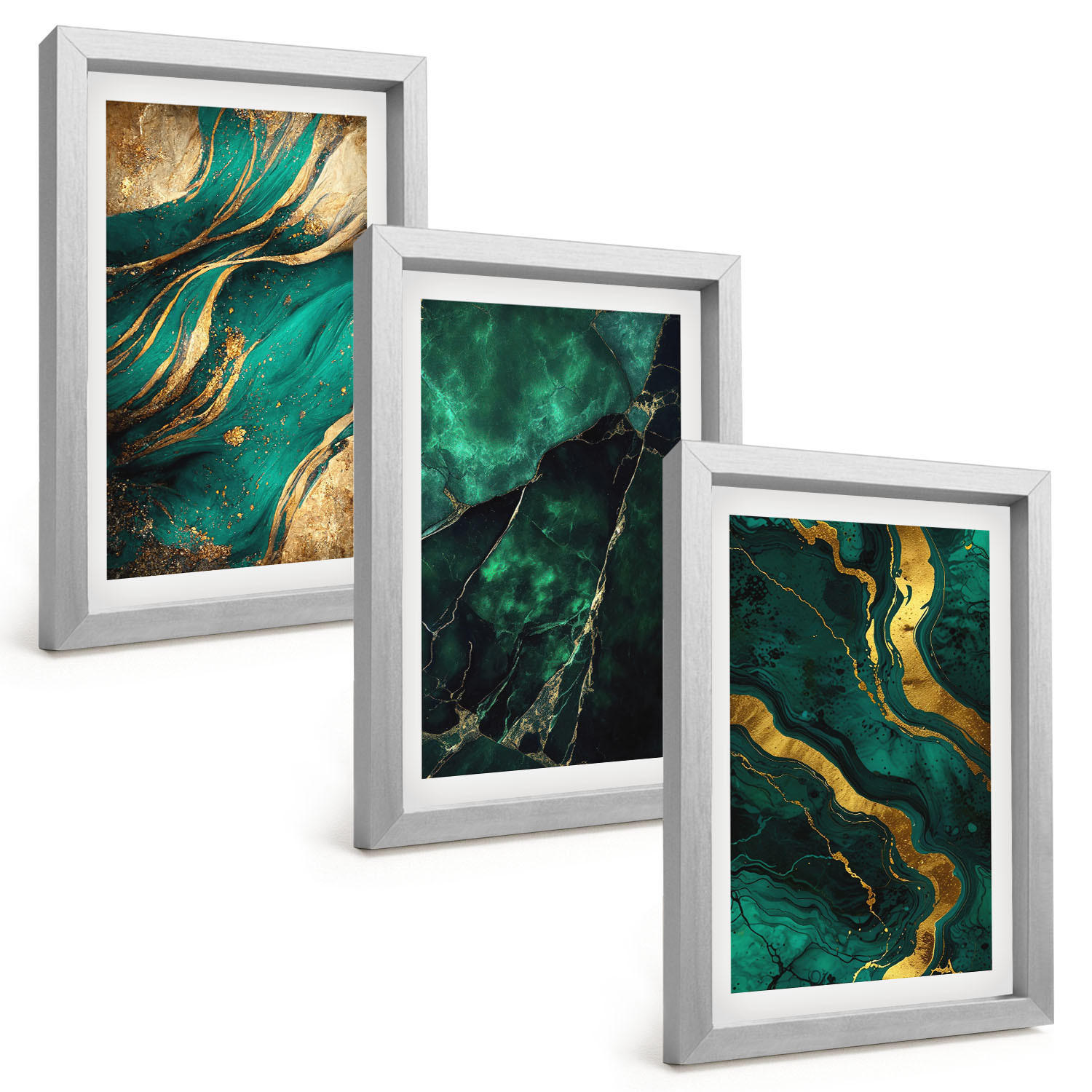BILDER SET 3er Set - 20x30 cm Silberner Rahmen - Elegante Steinmuster - Silberfarben, Kunststoff (20/30cm) - TULUP