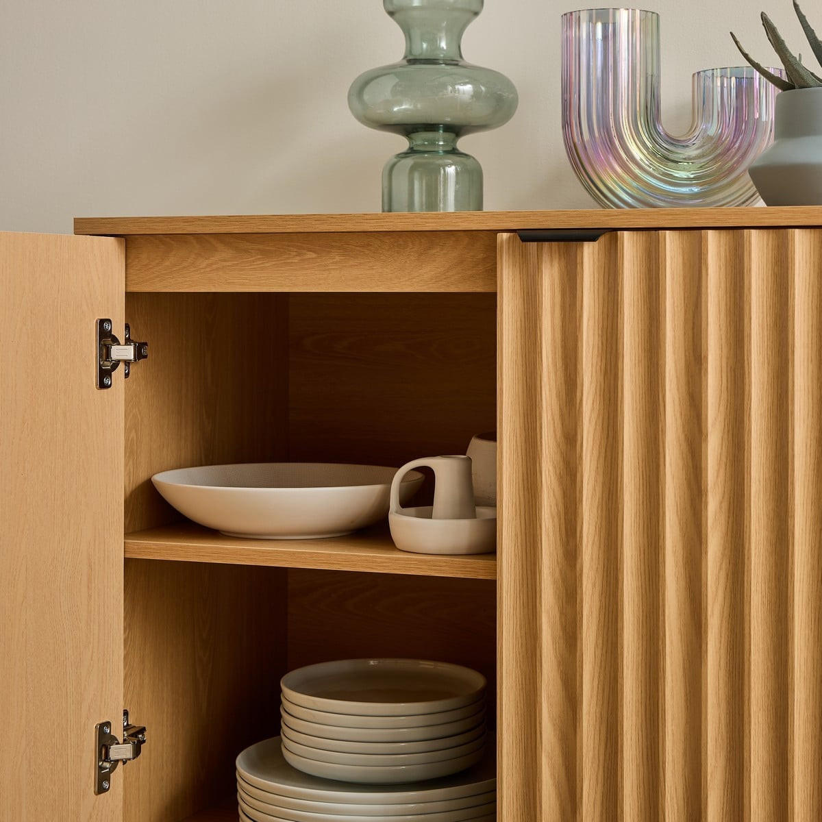 SIDEBOARD mit 2 Türen und geriffelten Fronten bologne 40/72/80 cm - Eschefarben, Holzwerkstoff (40/72/49.5cm) - Calicosy