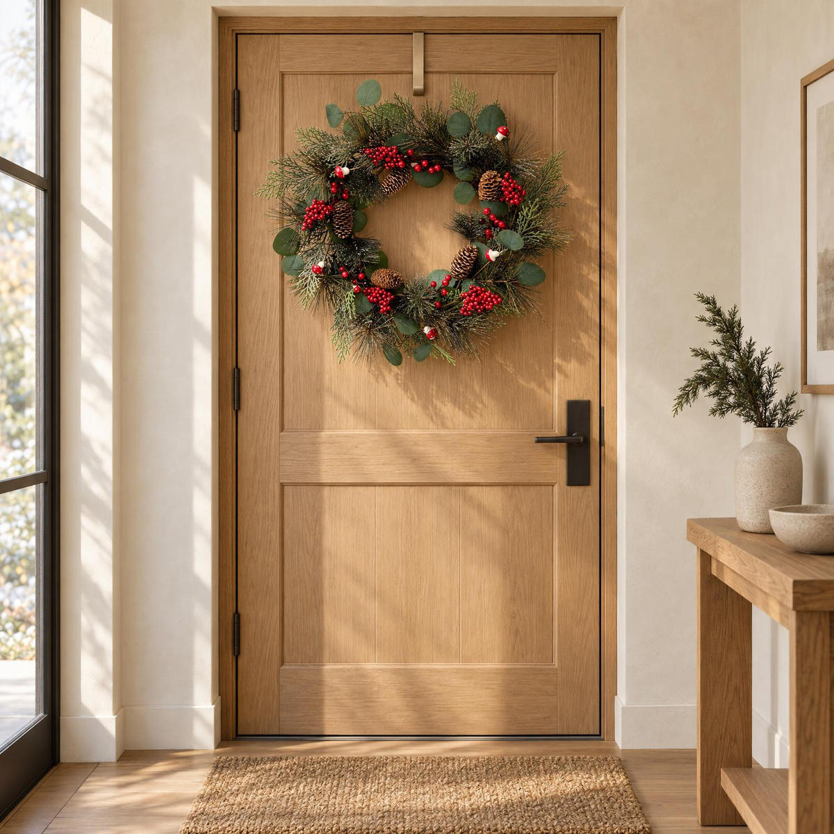 WEIHNACHTSKRANZ mit Eukalyptus und Pilzen 55/55/10 cm - Grün, Metall (55/10/55cm) - Home Styling Collection