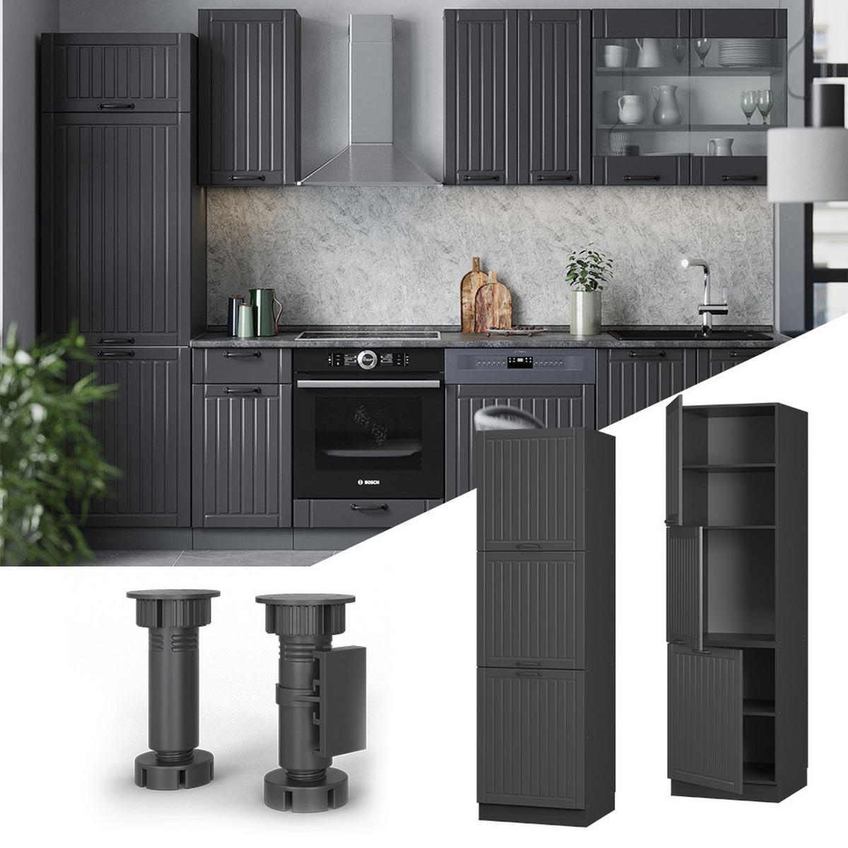 SKŘÍŇKA NA VESTAVĚNOU TROUBU Fame-Line Tmavě šedá - tmavě šedá/antracitová, kompozitní dřevo (60/206.8/58cm) - Vicco