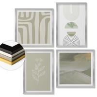 WANDBILDER 4er Set - 50x50 cm & 40x60 cm Silberner Rahmen - Geometrische Pflanzenmuster - Silberfarben, Kunststoff (50/50cm) - ArtPrintCave
