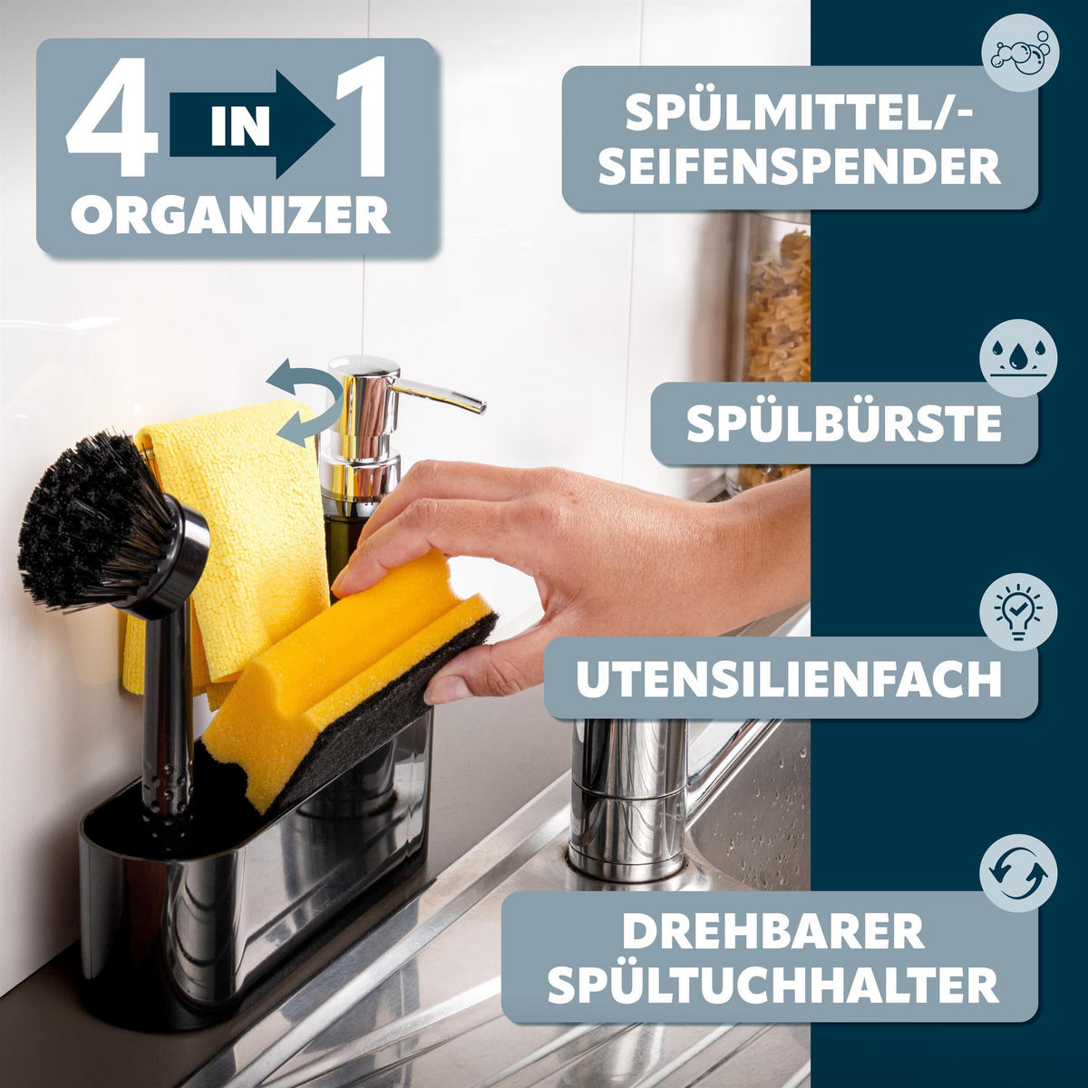 SPÜLBECKENORGANIZER 3er-Set, schwarz - Schwarz, Kunststoff (22/21/6.7cm) - bremermann