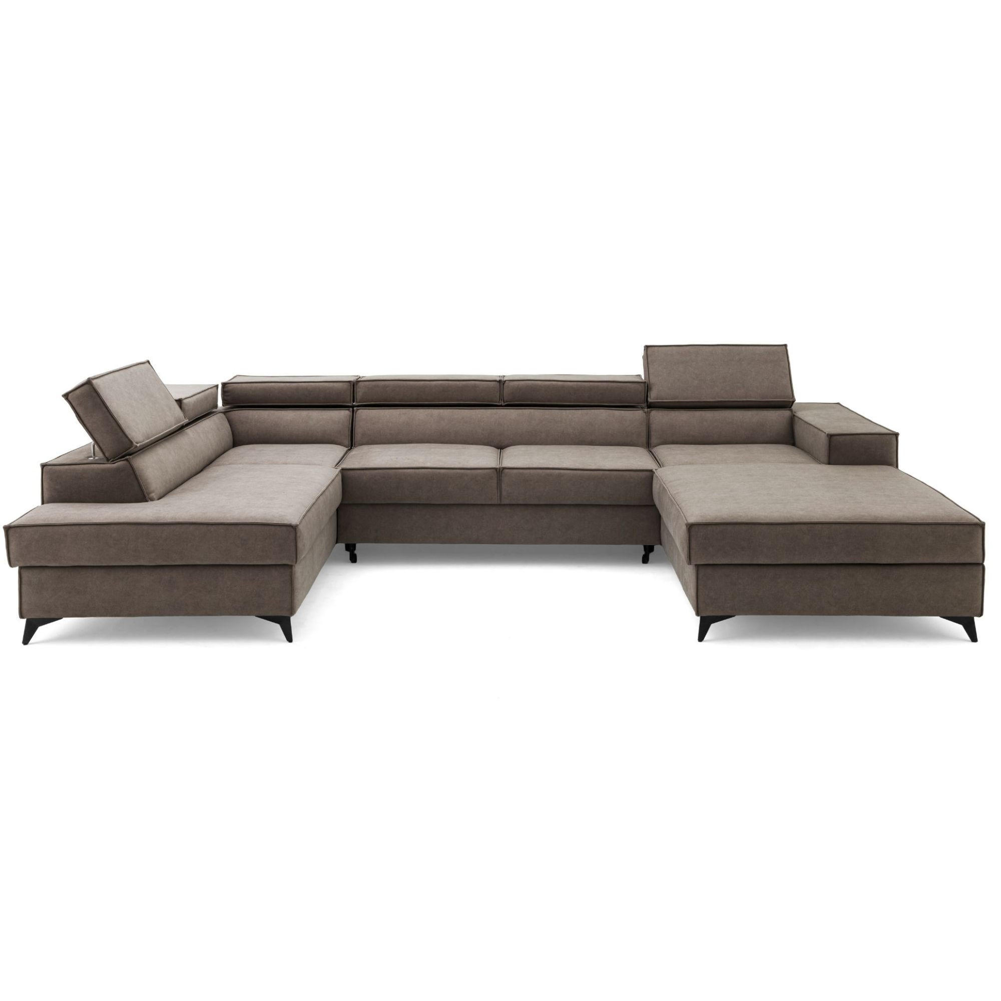 ECKSOFA PURE U Links mit Schlaffunktion 127x270 Velours Beige - Beige/Schwarz, Holz/Textil (340/204cm) - Muffo