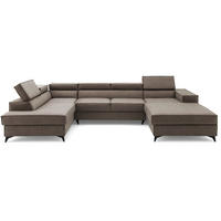 ECKSOFA PURE U Links mit Schlaffunktion 127x270 Velours Beige - Beige/Schwarz, Holz/Textil (340/204cm) - Muffo