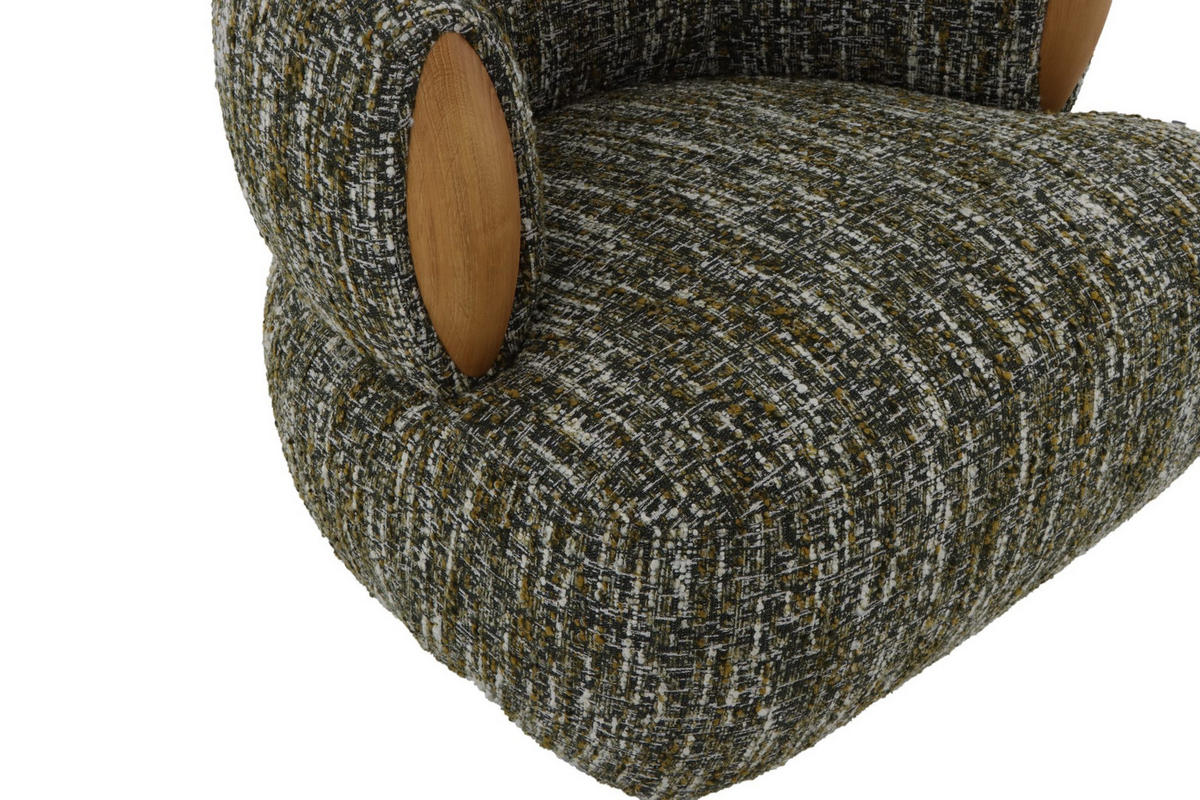 DREHSESSEL Theo, Natur Massiveiche + grüner Stoff - Grün, Holz (91/71/86cm) - WOODEK