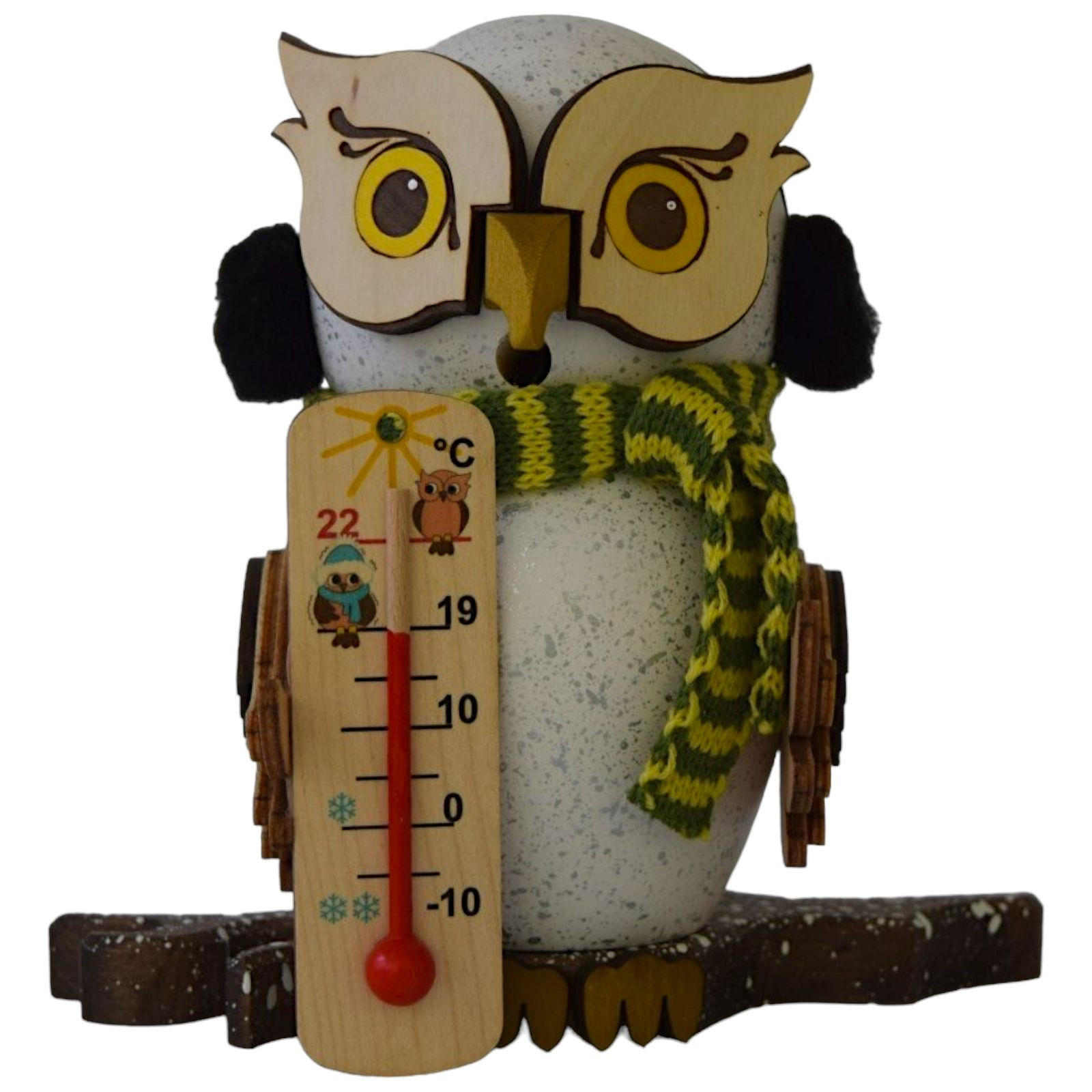 RAUCHFIGUR Eule Schnee-Eule mit Thermometer 15 cm - Multicolor, Holz (10/15/10cm)