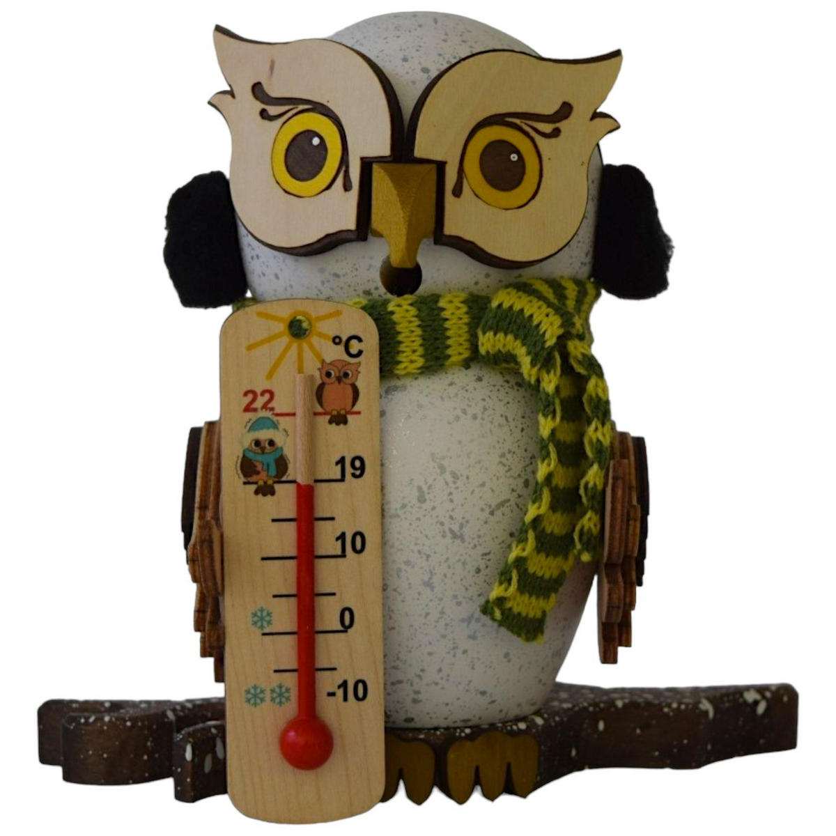 RAUCHFIGUR Eule Schnee-Eule mit Thermometer 15 cm - Multicolor, Holz (10/15/10cm)