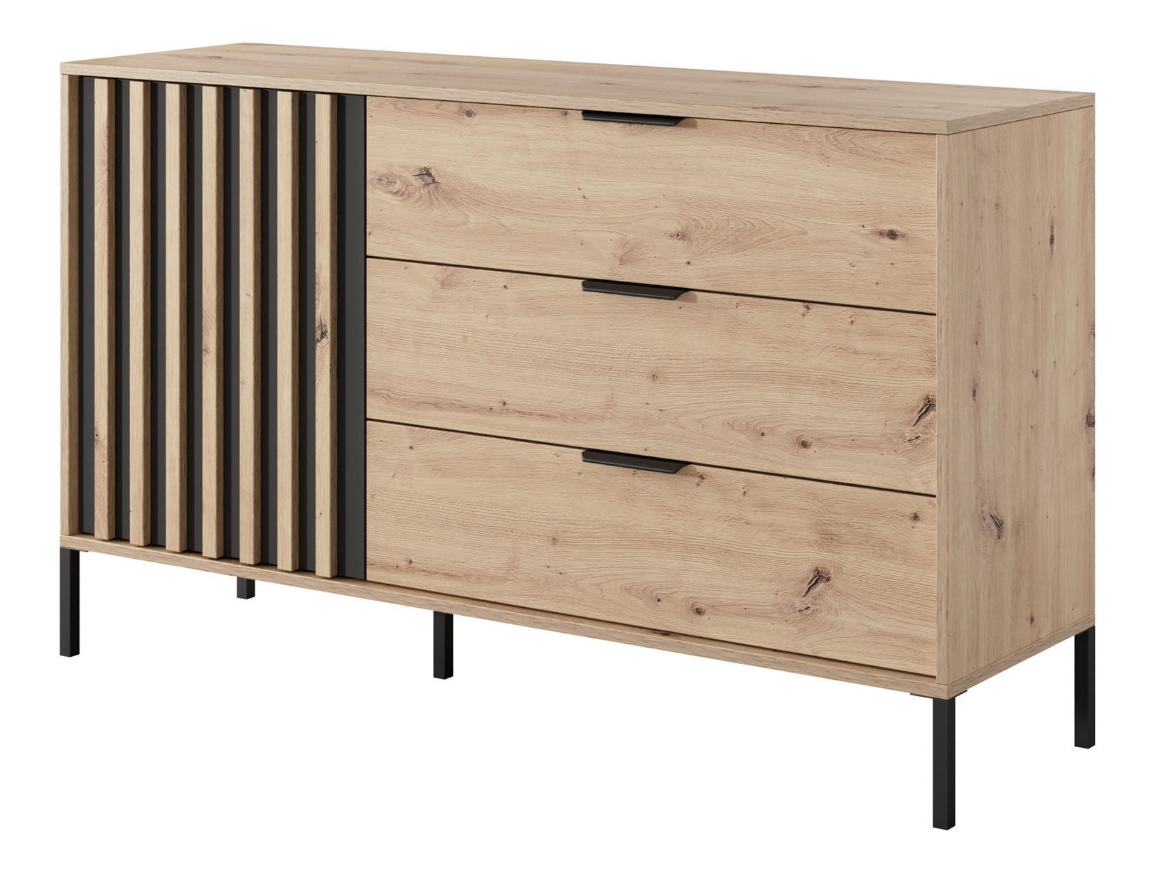 KOMMODE mit Schubladen 140 cm Arcadia, Lamellen, Beine, Eiche Artisan - Eiche Artisan, Holz (137/81/39cm) - Emporius
