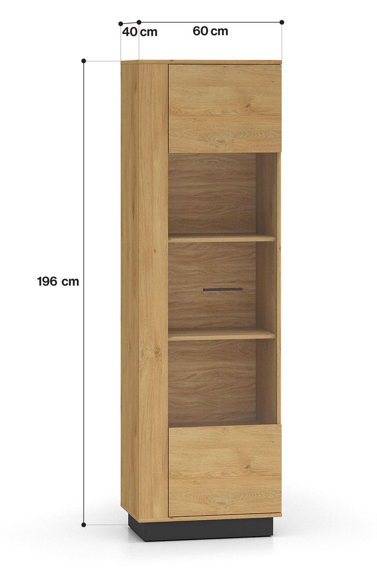 VITRINE Modesto Eiche Style hell / Schwarz 60 / 40 / 196 cm - Hellbraun/Eichefarben, Holz/Holzwerkstoff (60/196/40cm) - Feldmann-Wohnen