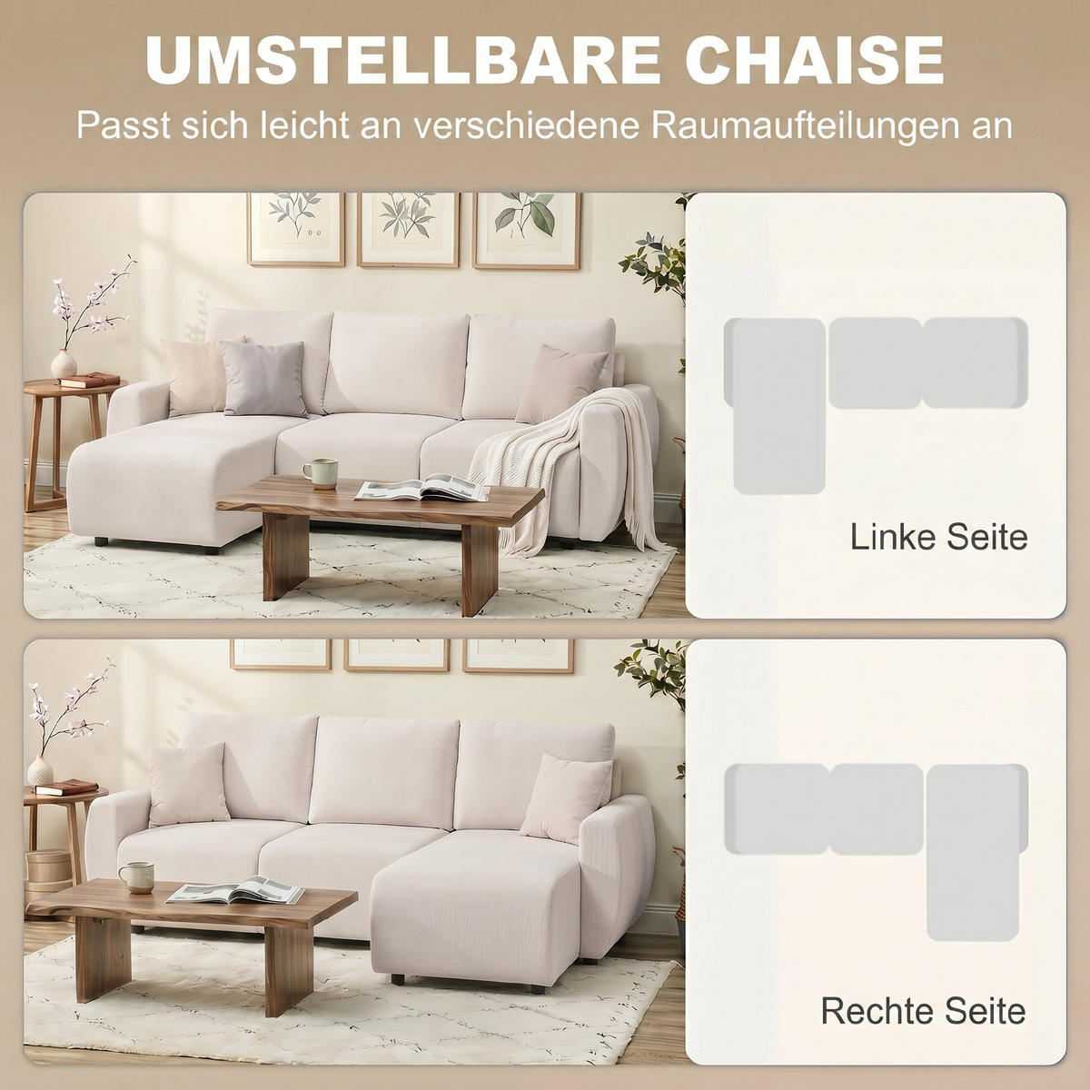 SCHLAFSOFA Veloursbezug Cremeweiß - Creme/Weiß, Holzwerkstoff/Kunststoff (140/90/250cm) - HOMCOM