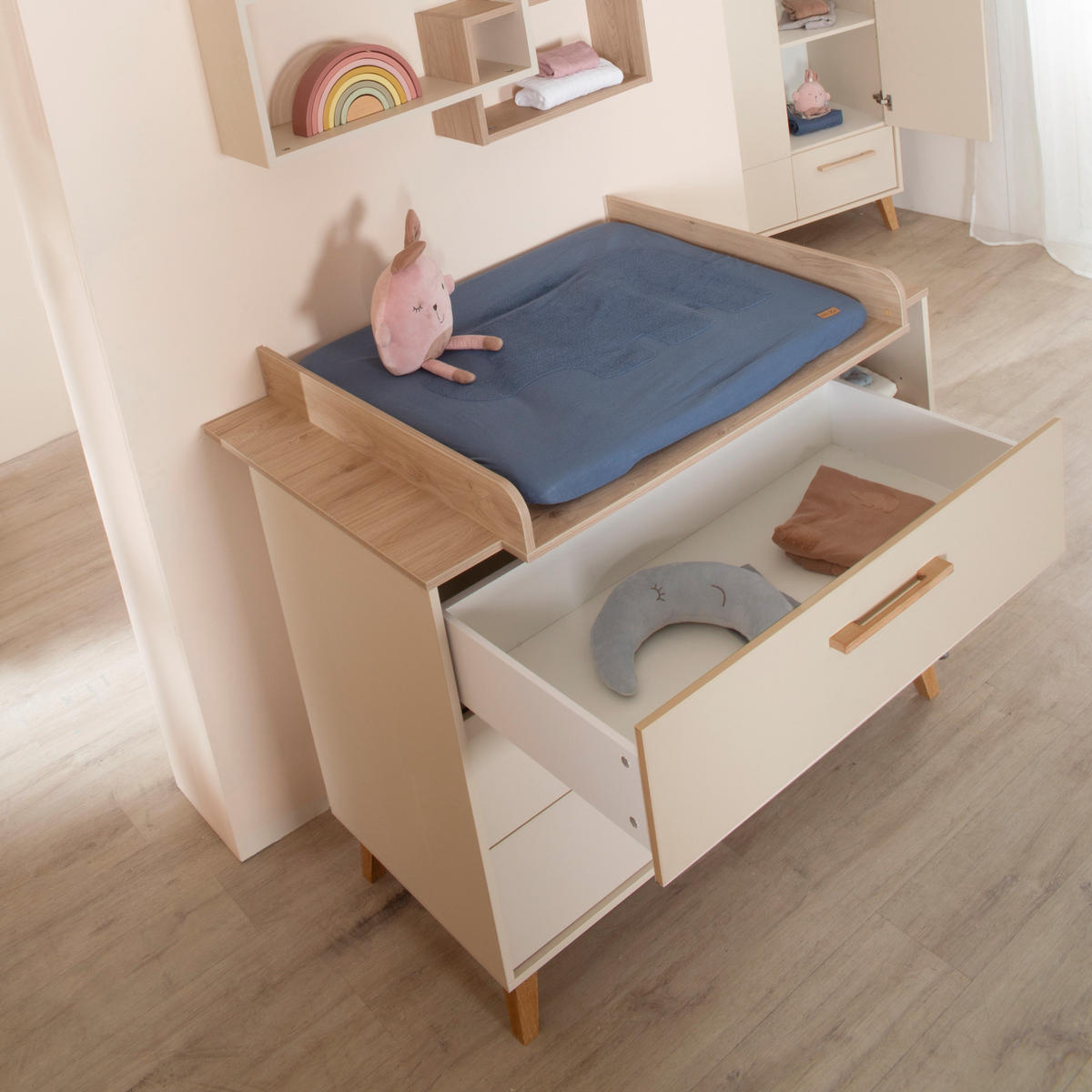 WICKELKOMMODE breit inkl. Wickelansatz Jil - Kastanienfarben/Kaschmir, Holz/Holzwerkstoff (117/103/78cm) - Roba