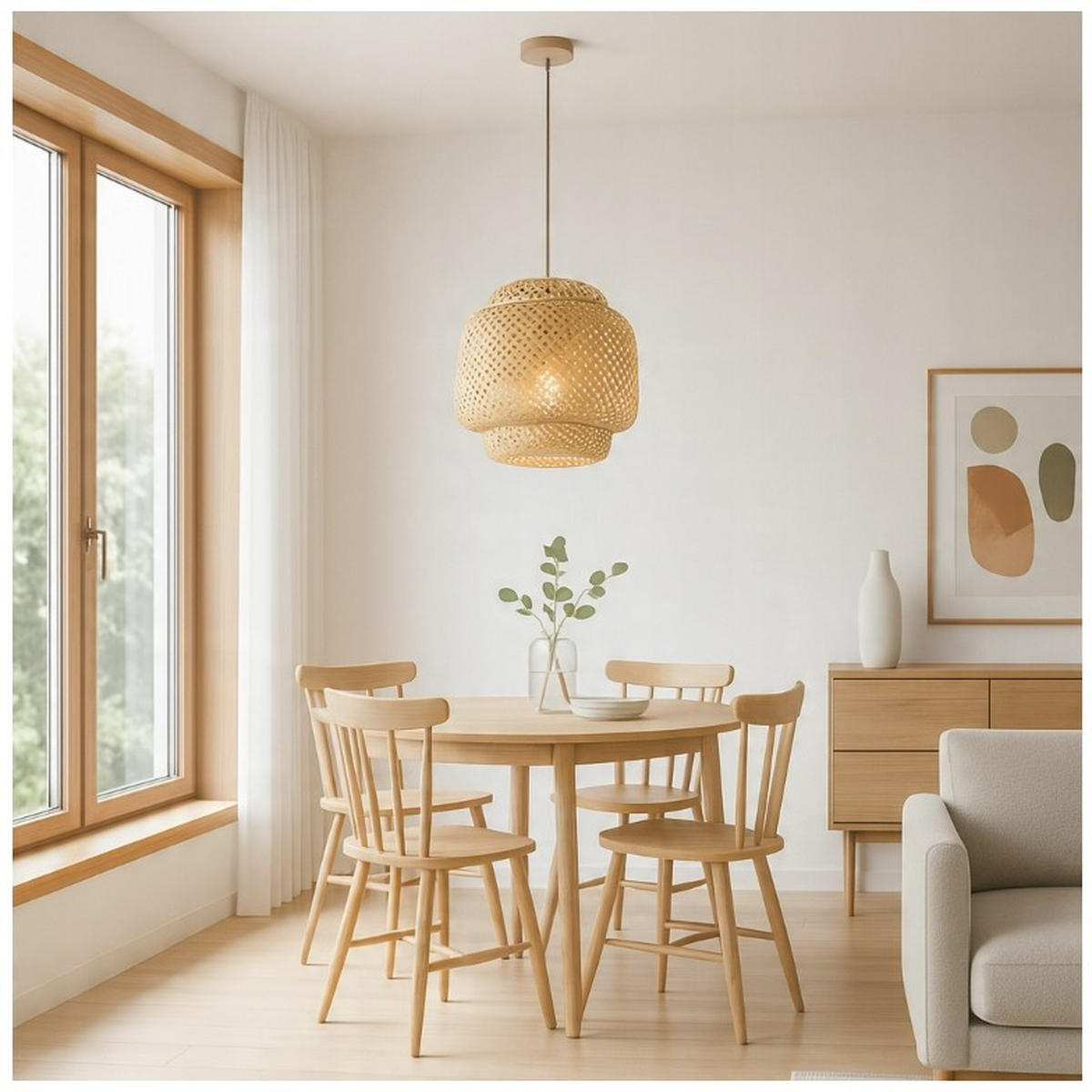 PENDELLEUCHTE BOHO - Beige, Holz/Metall (40/40/175cm) - kiki design