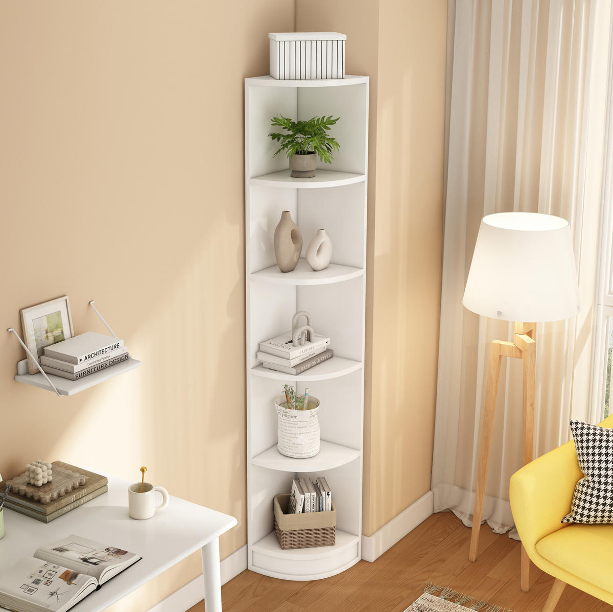 ECKREGAL platzsparend 42 x 30 x 180 cm MDF Weiß 5 Ebenen - Weiß, Holzwerkstoff (30/180/42cm) - Beauniv