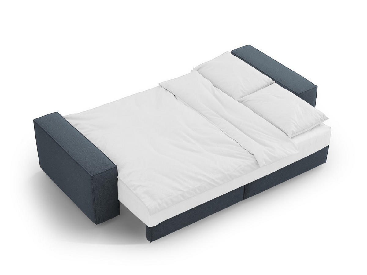 SOFA ausklappbar mit Bettkasten Jodie aus strukturiertem Stoff blau 3 Sitzplätze - Blau, Textil (107/86/247cm) - Micadoni