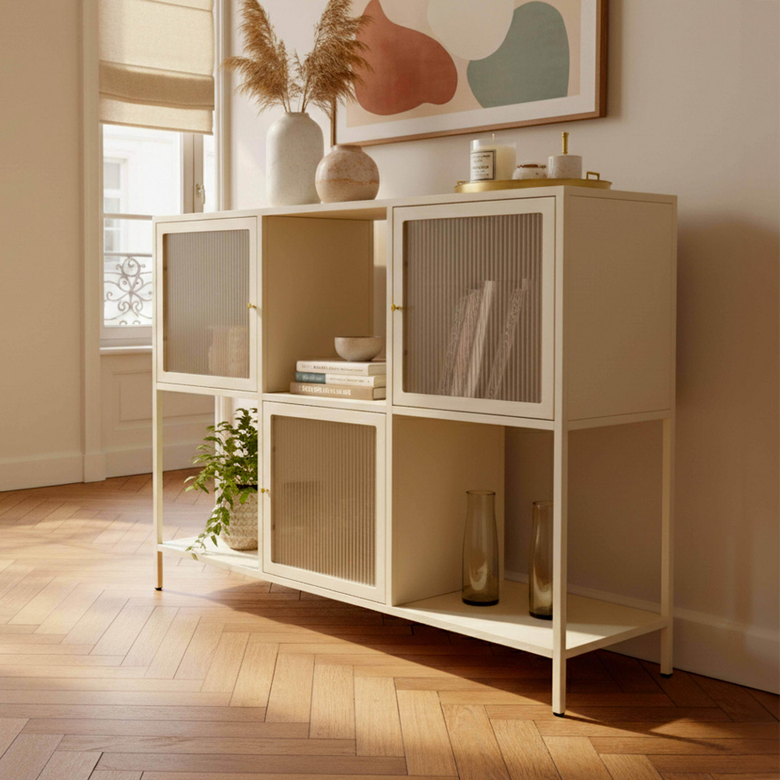 SIDEBOARD, Ekru - Weiß, Stein (35/90/120cm) - Oviala