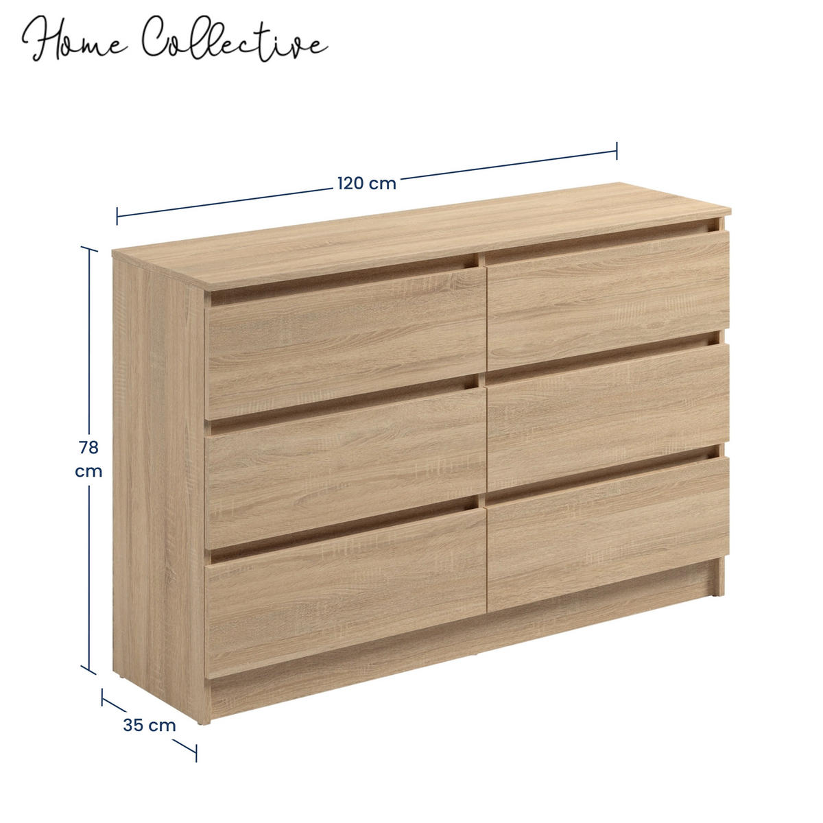 KOMMODE mit 6 Schubladen 120 cm breit in Sonoma - Sonoma Eiche, Holzwerkstoff (120/78/35cm) - Home Collective