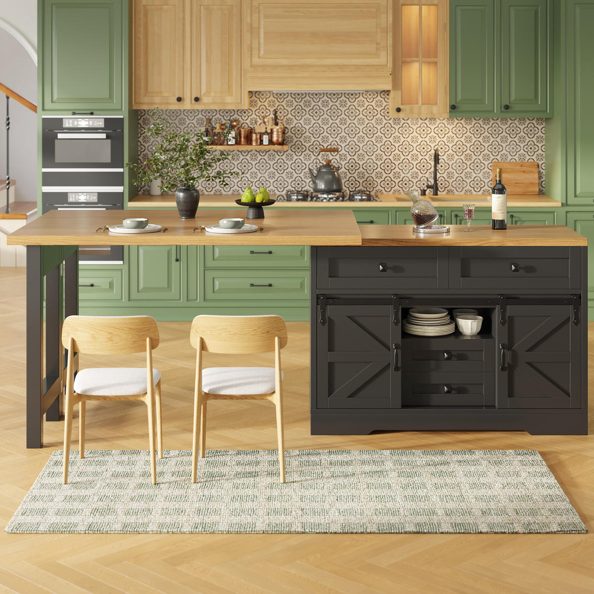 KÜCHENINSEL Drehbar Stauraum Modern - Schwarz, Holzwerkstoff (120/72/40cm) - FLIEKS