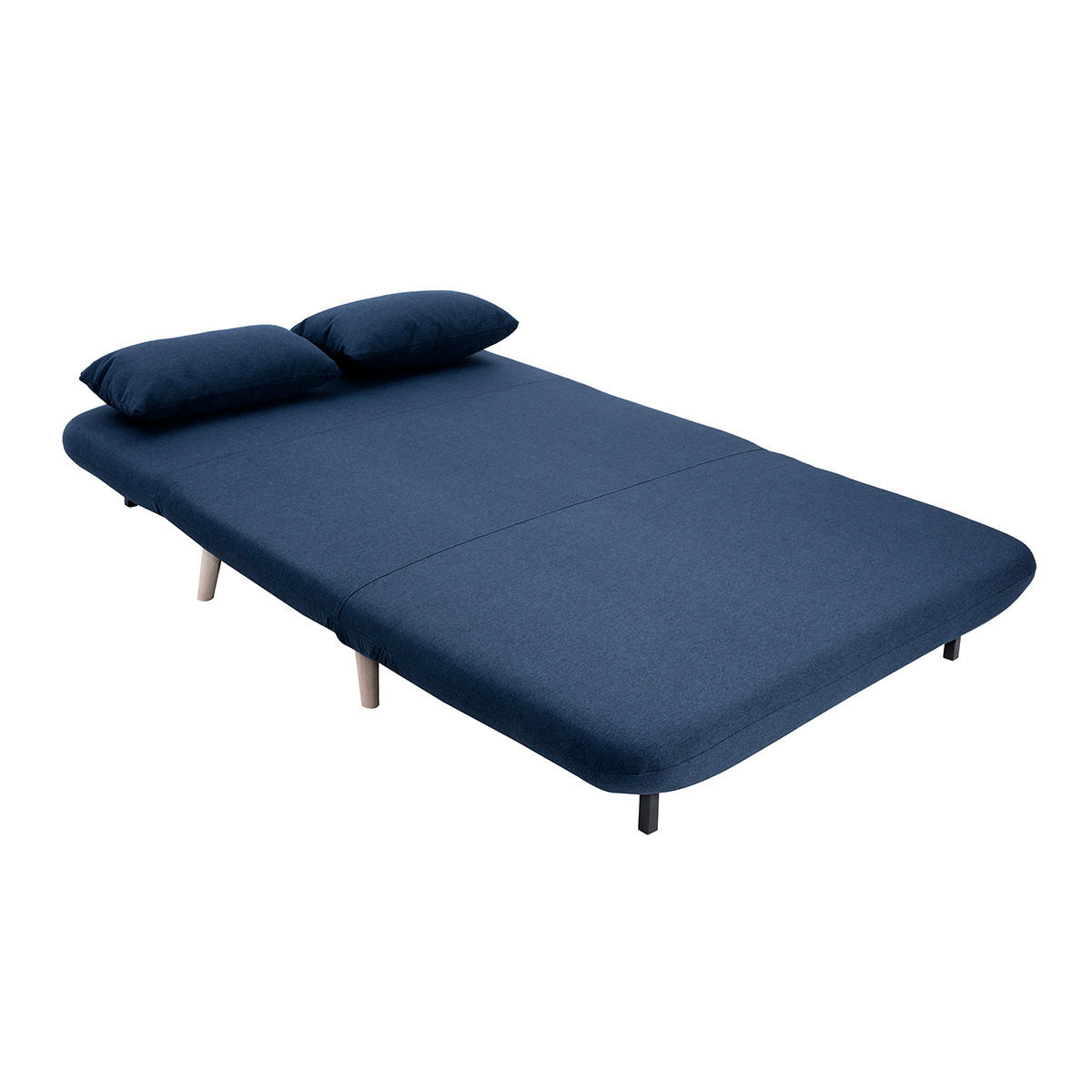 SCHLAFSOFA 2-Sitzer Dunkelblau Stoff Helles Holz AMIKO - Dunkelblau, Textil (87/78/132cm) - Miliboo