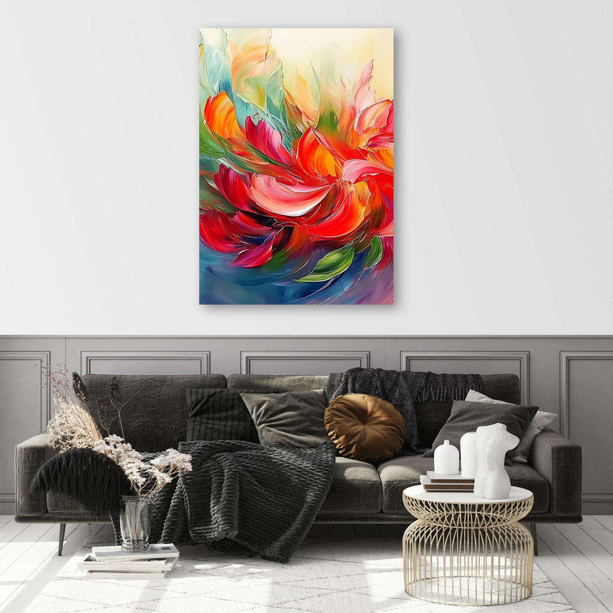 LEINWANDBILD Bunt bemalte Abstraktion 40x60cm - Multicolor, Textil (40/60cm) - Feeby
