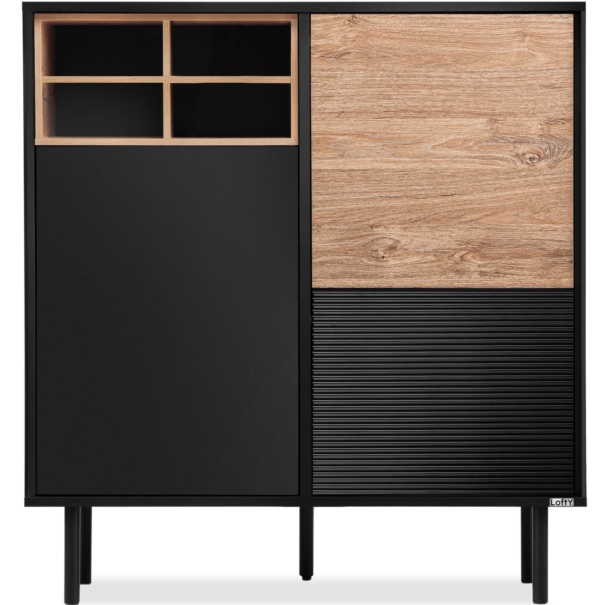 KOMMODE LOFTY Kreuzeinlage, schwarz / Eiche natur - Eichefarben/Multicolor, Holzwerkstoff (102/109/41cm) - KONSIMO®