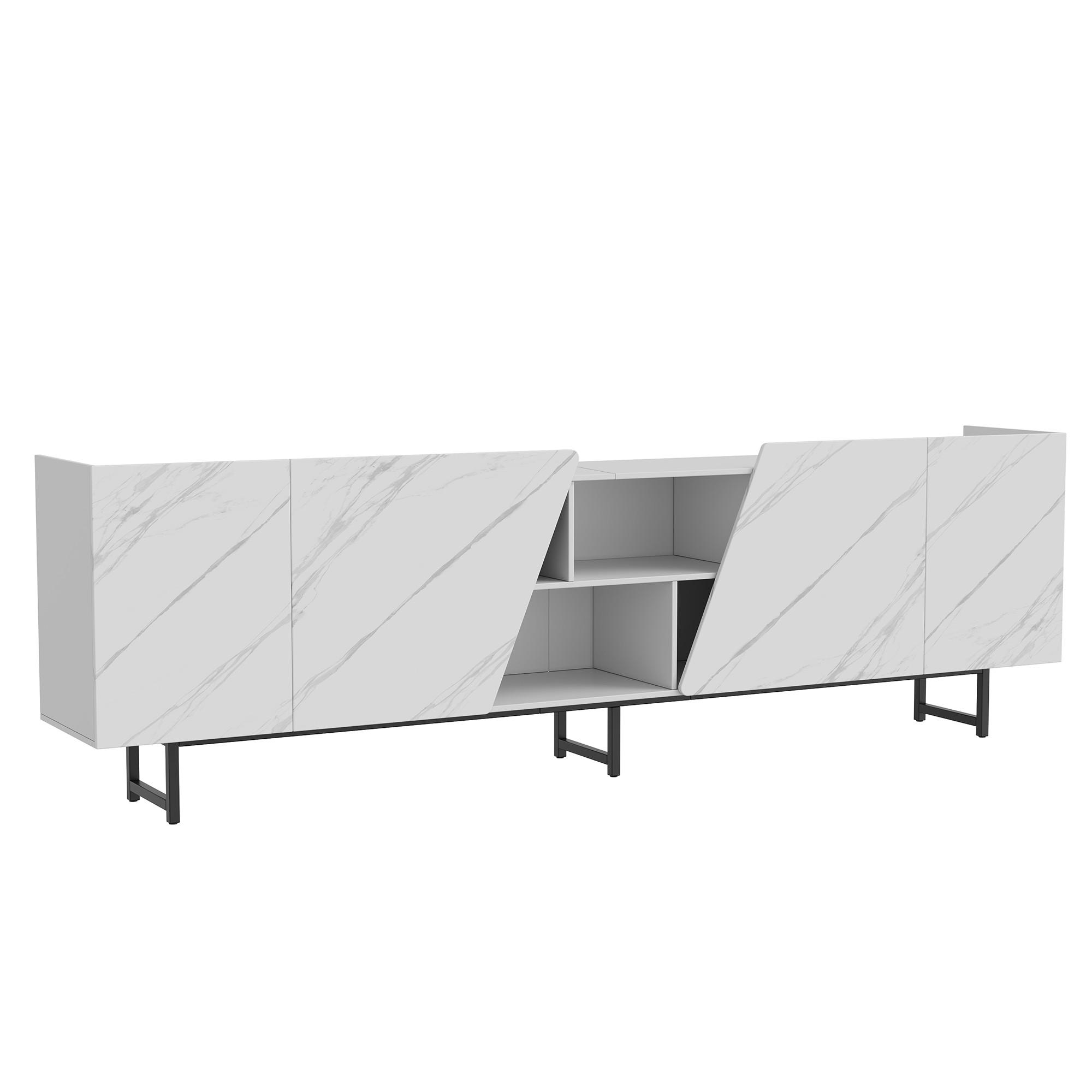 TV-SCHRANK Marmoroptik mit LED-Licht & schrägen Türen - Weiß, Holzwerkstoff (34.5/67.7/220cm) - SHOPENTRA