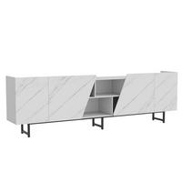 TV-SCHRANK Marmoroptik mit LED-Licht & schrägen Türen - Weiß, Holzwerkstoff (34.5/67.7/220cm) - SHOPENTRA