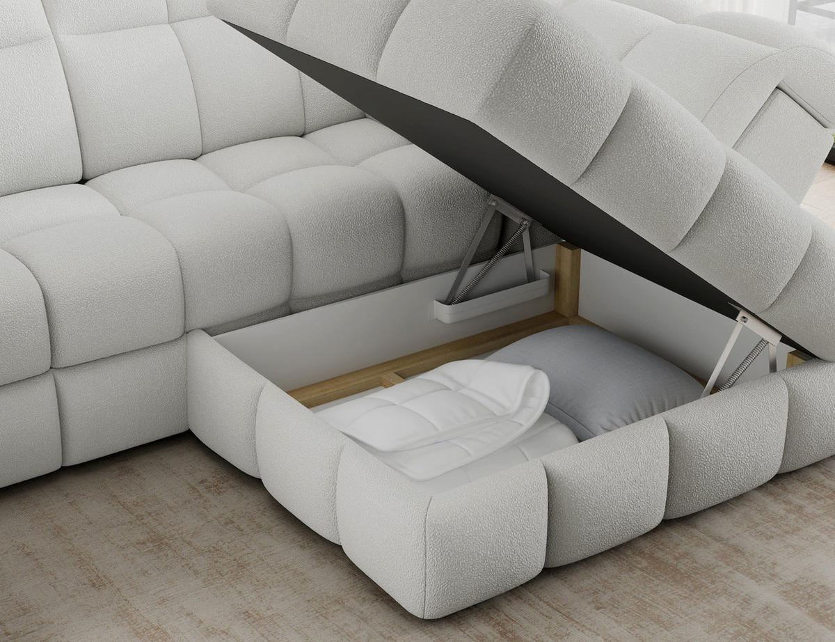 ECKSOFA Bronon mit Schlaffunktion und Bettkasten – Modernes Design, verstellbare Kopfstützen und verschiebbare Rückenlehnen - Weiß, Kunststoff (296/109cm) - Wohnideebilder