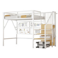 HOCHBETT 90/200 cm in Weiß mit Stauraum, LED und Kleiderschrank - Weiß, Holz/Metall (90/200cm) - STILVORA