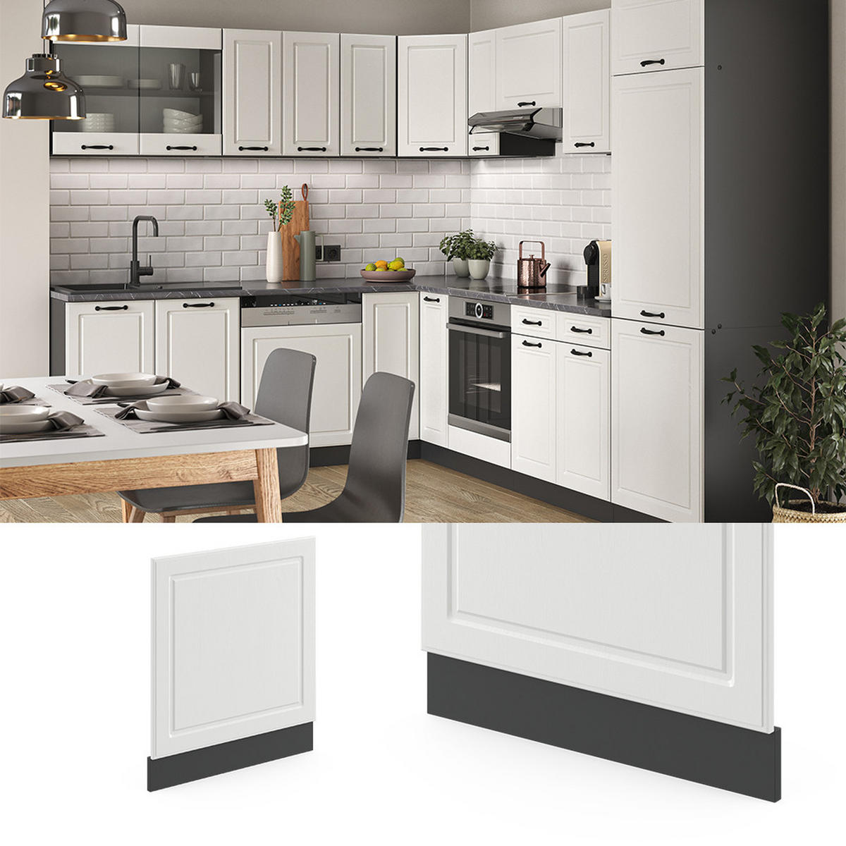 FRONTBLENDE R-Line Weiß Landhaus 60 cm, AP Marmor - Anthrazit/Weiß, Holzwerkstoff (60/57.2/1.6cm) - Vicco