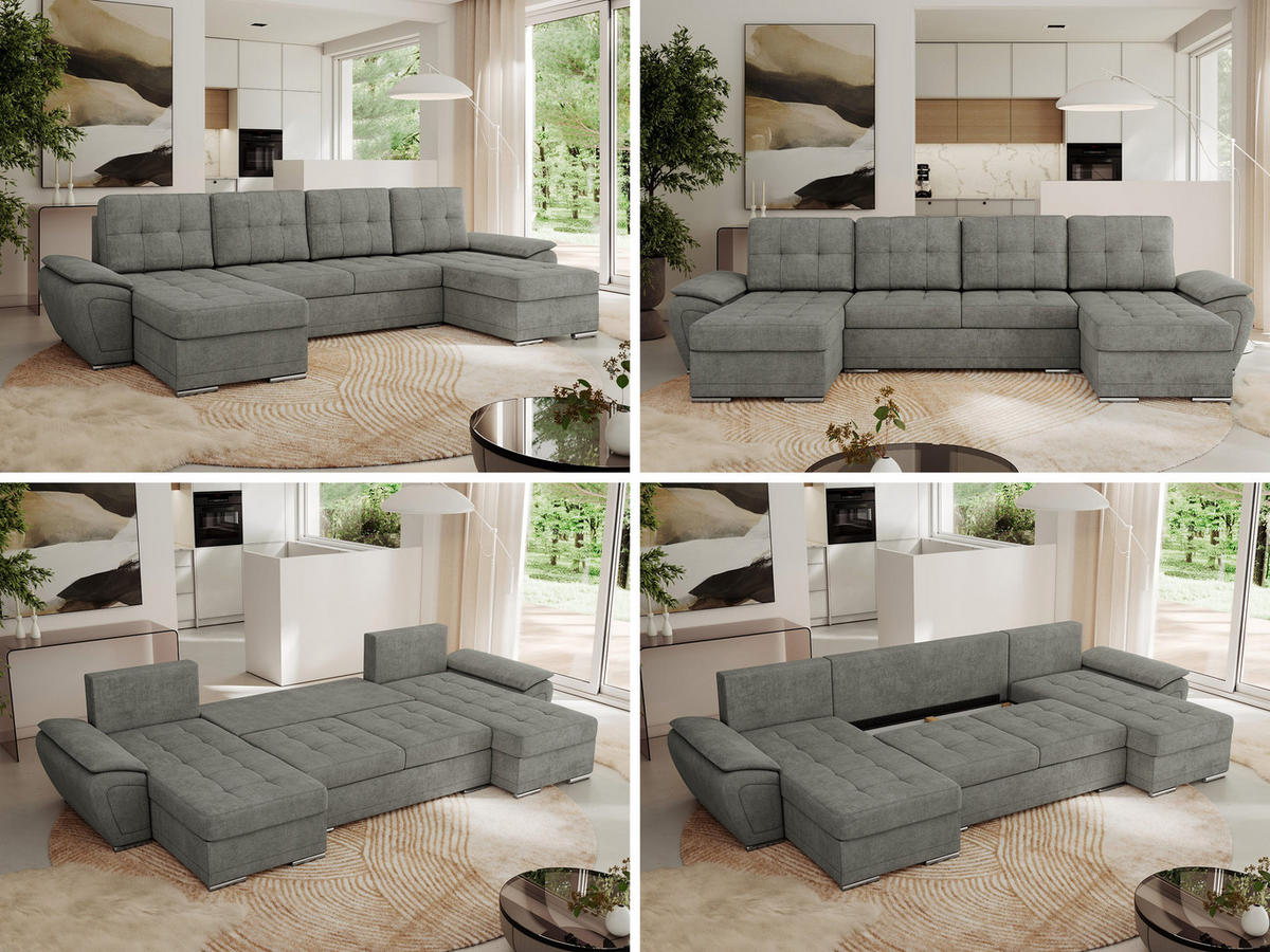 WOHNLANDSCHAFT UMBRIA U Grau Stukture - Grau, Textil/Metall (336/85/157cm) - MKS