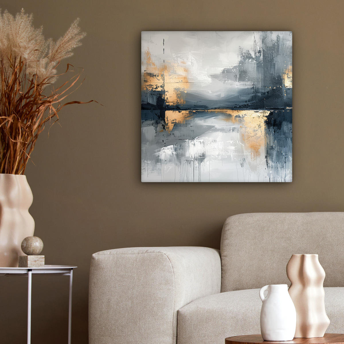 LEINWANDBILD Kunst - Grau - Gold - Abstrakt 50x50 cm - Dunkelgrau, Textil (50/50cm) - MuchoWow