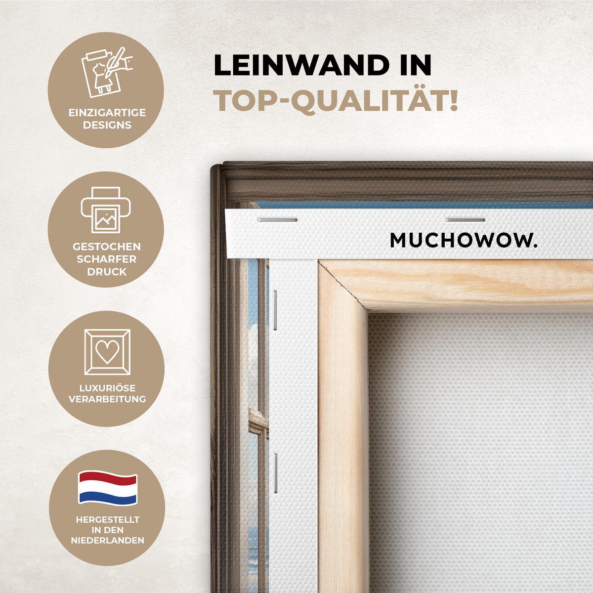 LEINWANDBILD Aussicht - Strand - Fenster - Dünen - Meer 20x30 cm - Hellblau, Textil (20/30cm) - MuchoWow