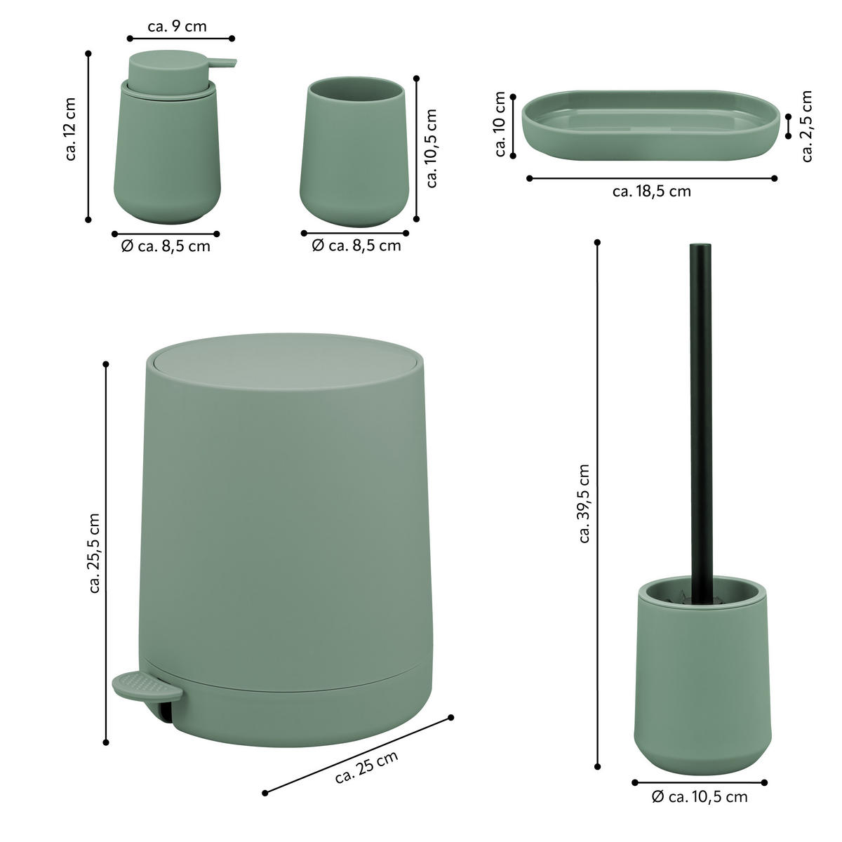 BAD-ACCESSOIRES-SET TESERO, Soft-Touch, grün - Grün, Kunststoff (22.5/25.5/25cm) - eluno