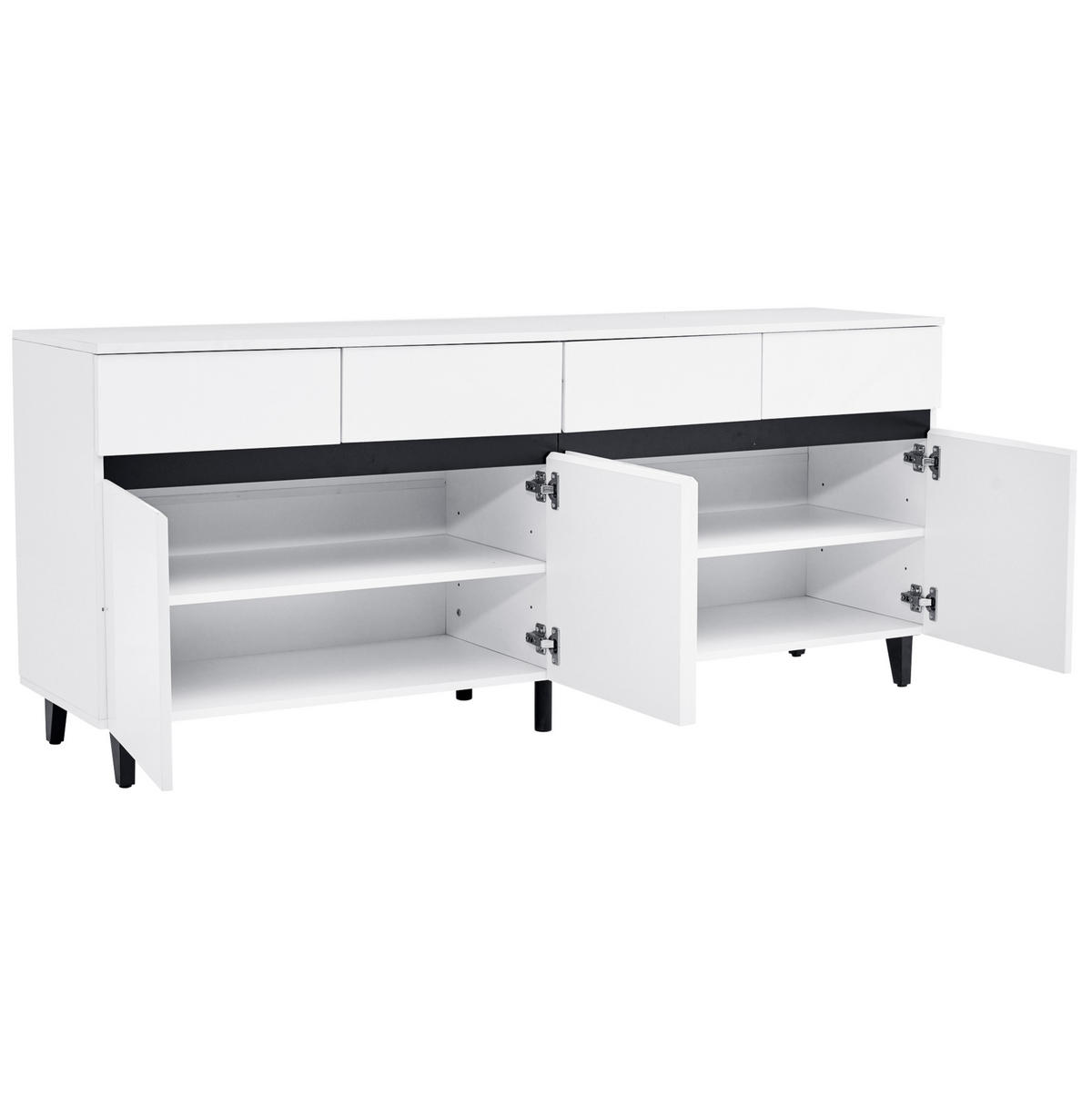 SIDEBOARD 160/40/68 cm in Weiß mit 4 Schubladen und Hochglanz-Front - Weiß, Holzwerkstoff (160/68/40cm) - Flora Grace