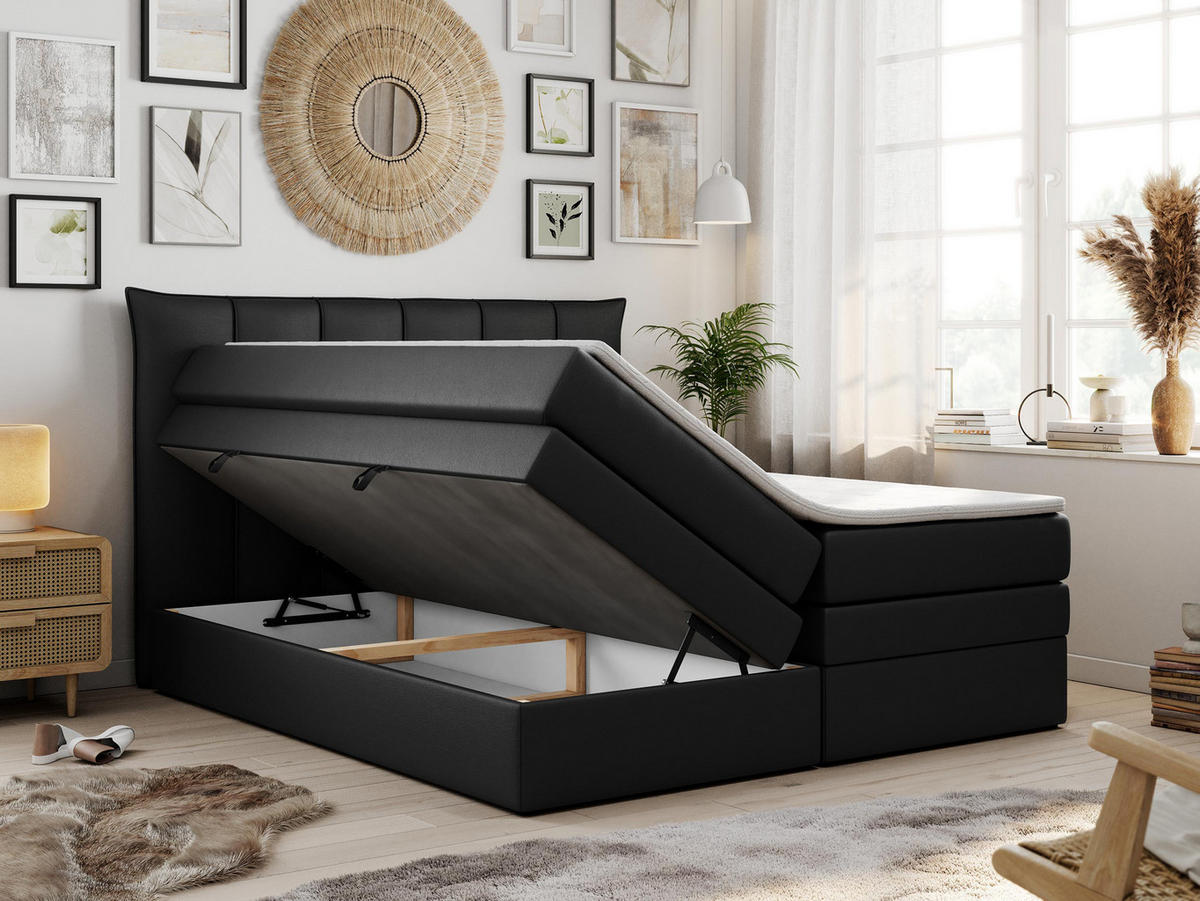 BOXSPRINGBETT PREMIUM 10 KING 200/200 Schwarz Kunstleder - H3 - Schwarz, Holz/Textil (200/200cm) - MKS