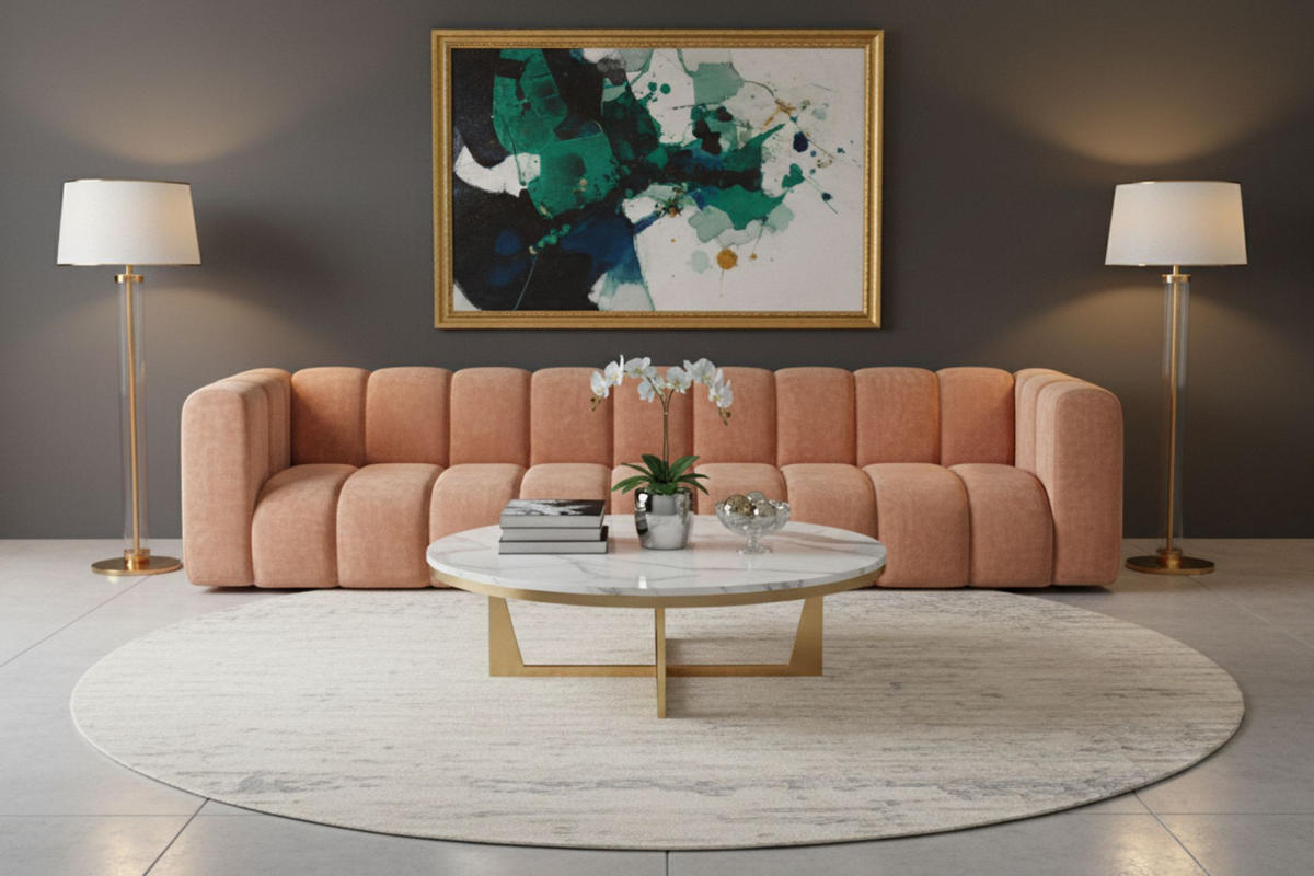COUCH, Fünfsitzer-Sofa Grand, Veloursstoff Salvador, Rosa - Rosa, Holz (314/70/87cm) - Kaiser Möbel