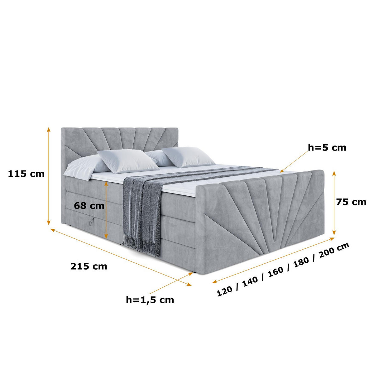 BOXSPRINGBETT MILTIO-Z KING - 180x200 - H3/H4 - Grau - Grau, Holzwerkstoff (180/200cm) - ALTDECOR