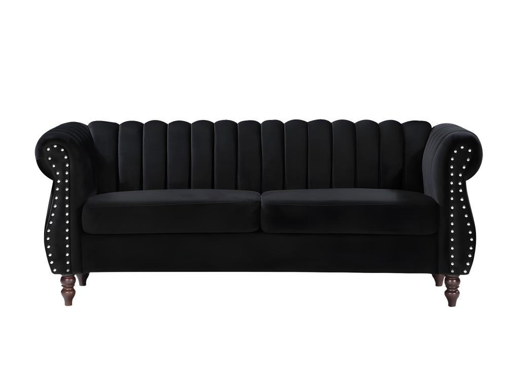 CHESTERFIELD-SOFA - 3-Sitzer - Samt - Schwarz - TRUMBO - Schwarz, Textil (78/77/195cm) - Vente-Unique