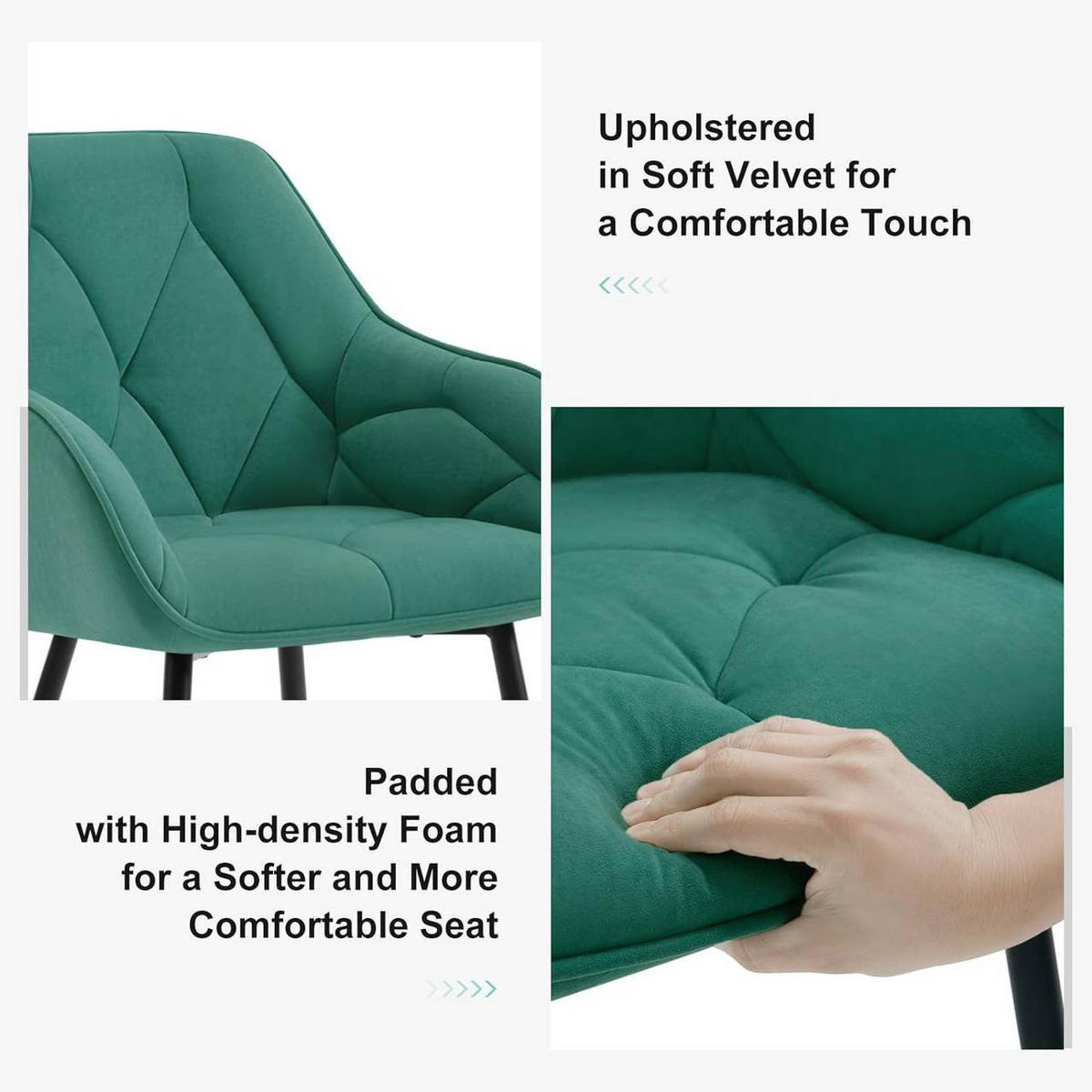 ESSZIMMERSTUHL 2er Set ergonomisch, aus Samt, Türkis - Türkis/Schwarz, Kunststoff/Textil (56/83.5/53cm) - Woltu