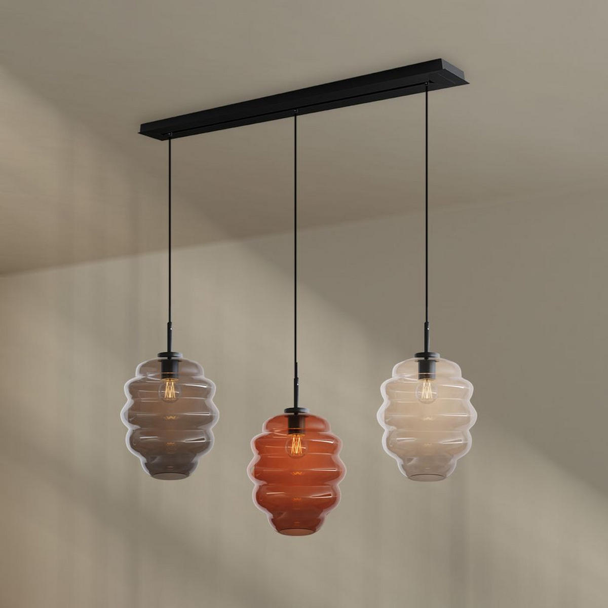 HÄNGELEUCHTE Echos 3-flammig Mehrfarbig Ø 25cm - Multicolor/Schwarz, Glas (25/25/28cm) - s.luce