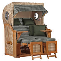 STRANDKORB Düne 2-Sitzer Teak Shell Bullauge - Braun/Grün, Holz/Metall (125/170/80cm) - Mr. Deko