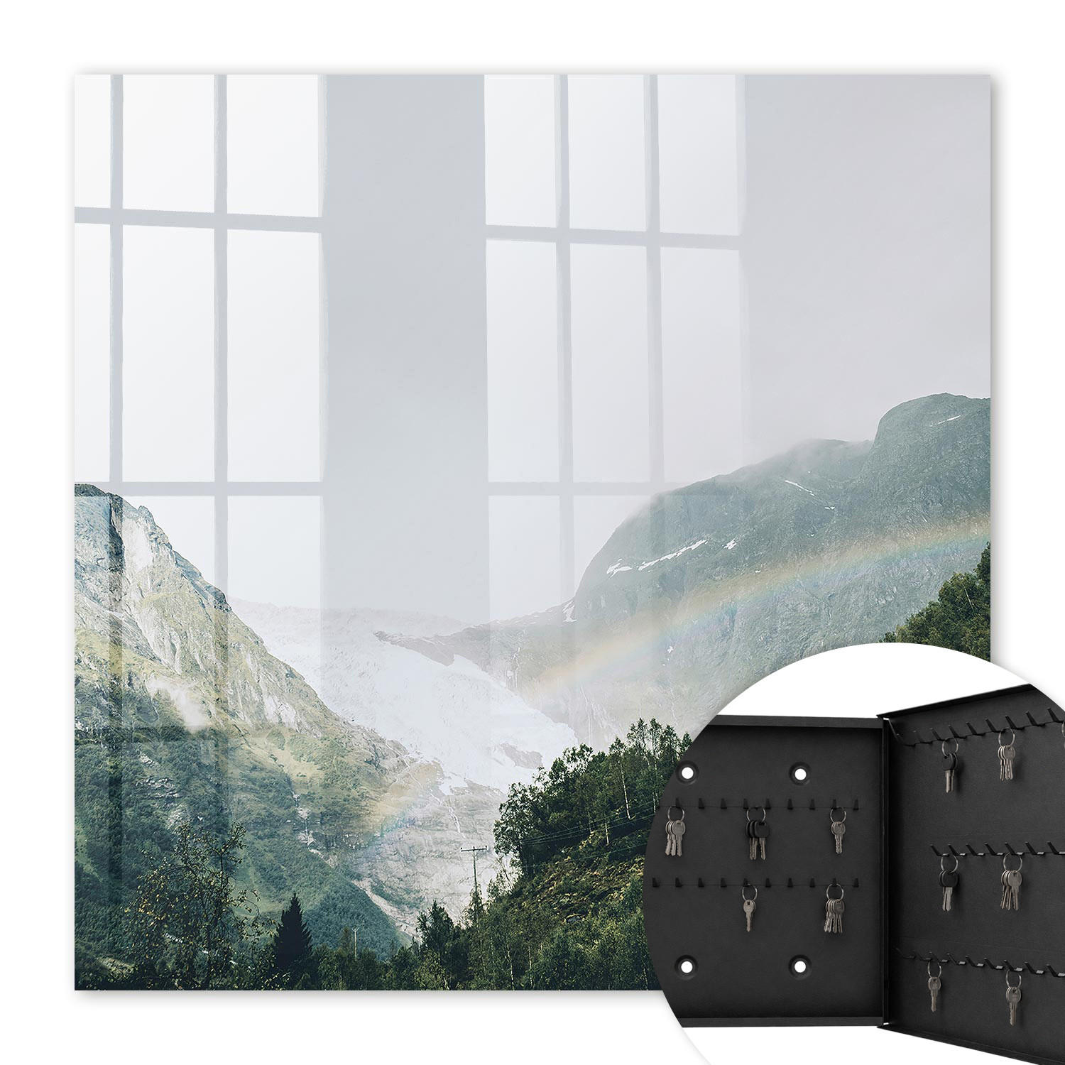 SCHLÜSSELBOX Schwarz 30x30 cm- Türöffnung nach rechts - Regenbogenberge - Grün, Metall (30/30/5cm) - TULUP