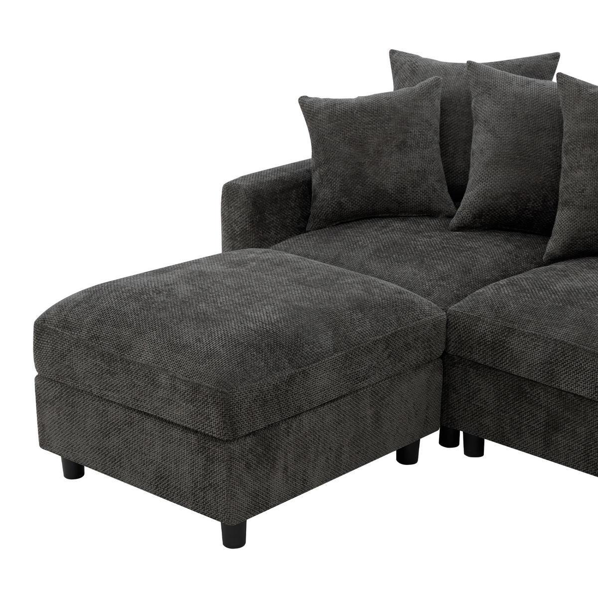 ECKSOFA Modular, Grau, Waffel-Chenille, 6-Sitzer, 2 Hocker - Grau, Textil (153.5/283cm)