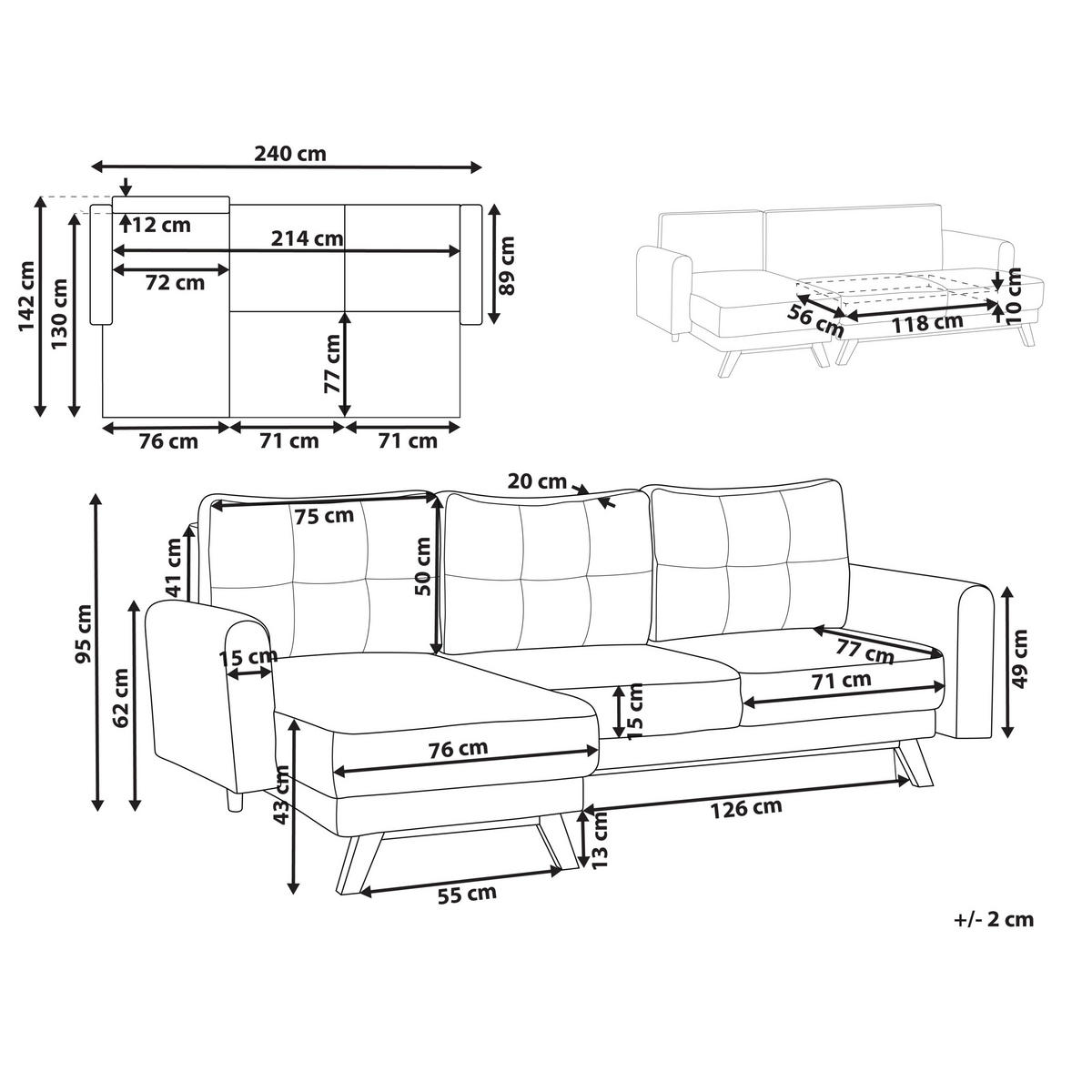 3-SITZER-ECKSOFA hellbeige linksseitig mit Schlaffunktion Stauraum Siro - Hellbraun/Beige, Textil (240/142cm) - Beliani