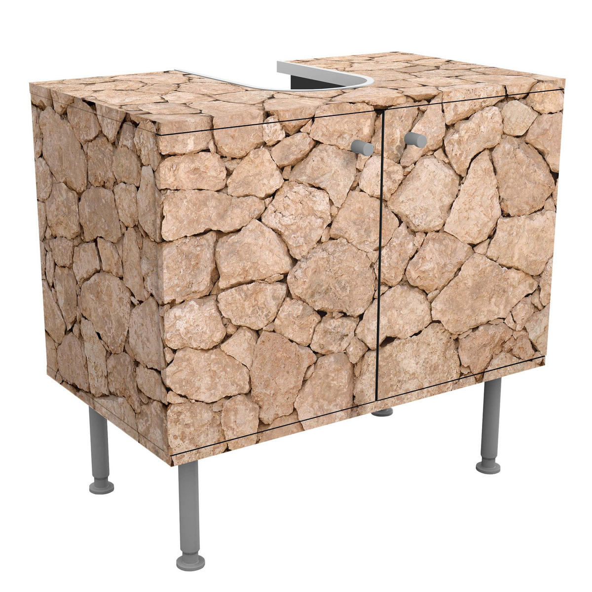 WASCHBECKENUNTERSCHRANK Apulia Stone Wall - Alte Steinmauer aus großen Steinen 60/55/35 cm - Braun, Holzwerkstoff (60/55/35cm) - Bilderwelten