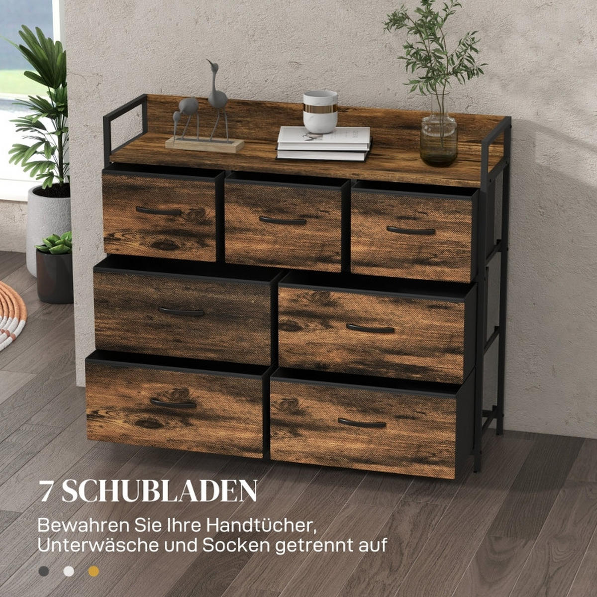 KOMMODE mit verstellbaren Einlegeböden, 98 x 29 x 85 cm, Braun, Polyester - Braun, Textil (98/85/29cm) - SONNENH