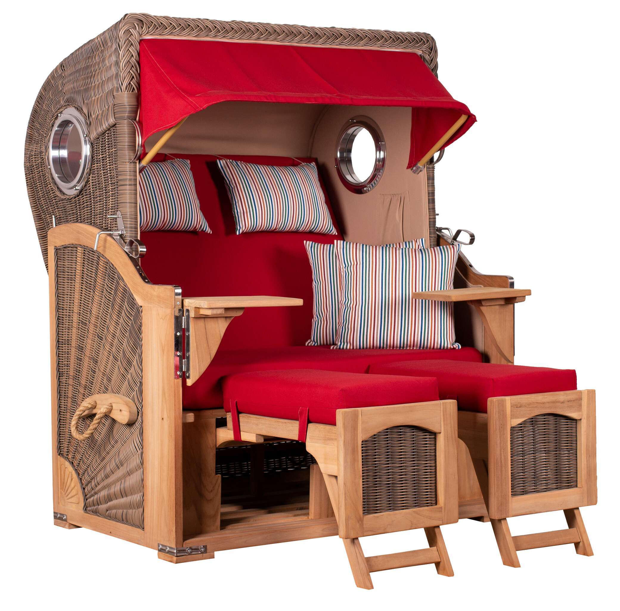 STRANDKORB Düne 2 Sitzer Teak PE Grey - Rot/Braun, Holz/Metall (125/170/80cm) - Mr. Deko